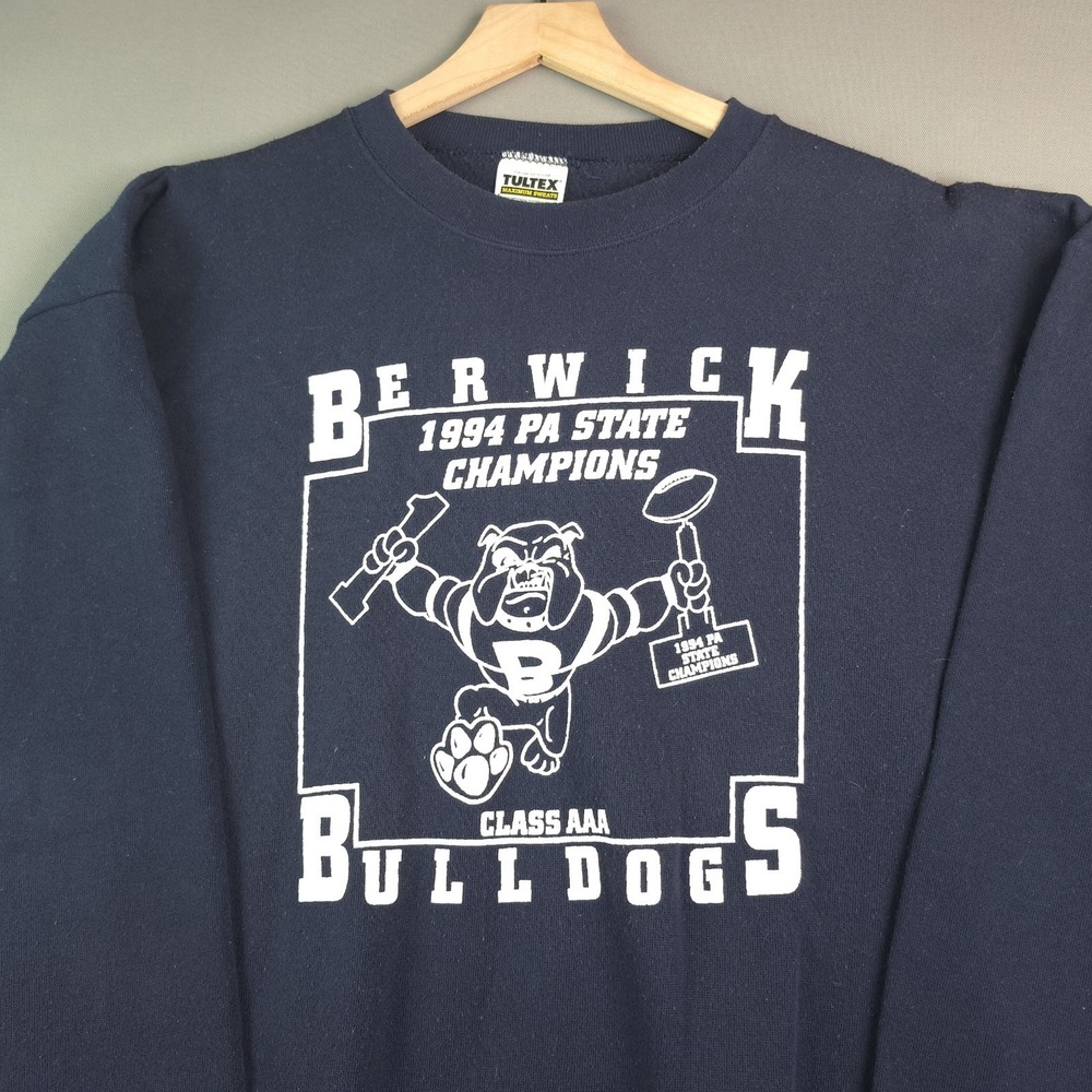 Vintage 1994 Berwick Bulldogs Sweatshirt Mens XL Navy PA State Champs Tultex USA